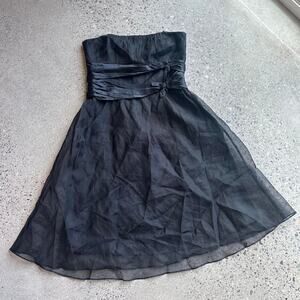 Nine West Women’s 8 Black Strapless Silk Dress Sheer Overlay Mini Bow